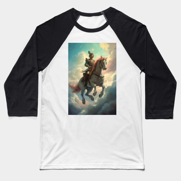 Blue Sky Horse Ride Fantasy Painting Baseball T-Shirt by JensenArtCo